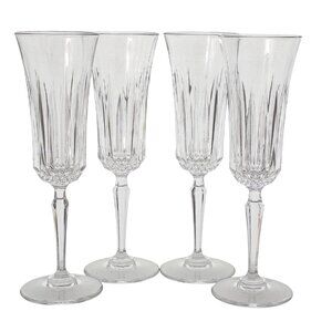4 St George Odyssey Fluted Champagne 8" cut glass crystal toasting glasses diamo